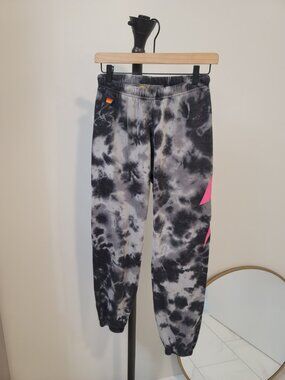 Aviator Nation Tie Dye Joggers Sweatpants Size Small Rainbow Lightning Bolt